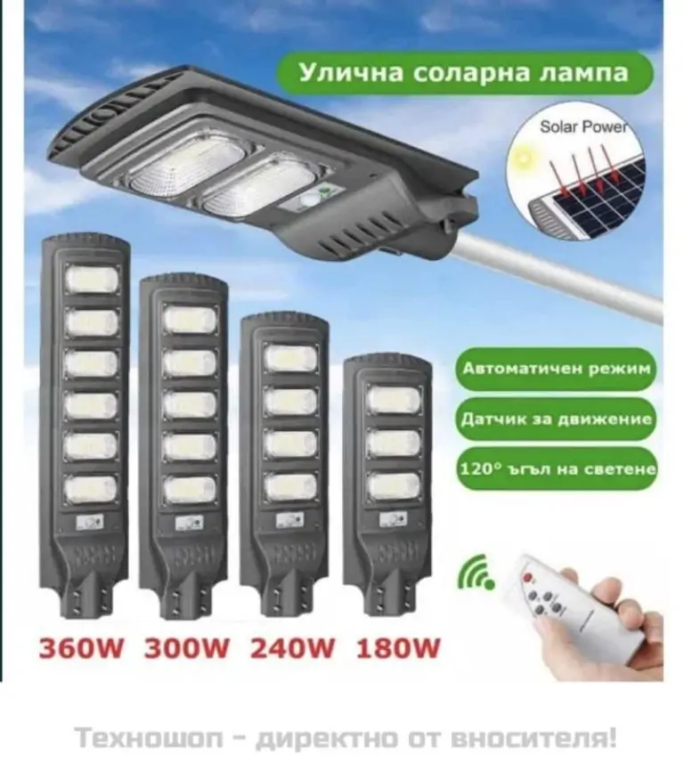 Соларна LED лампа с датчик за движение 240W